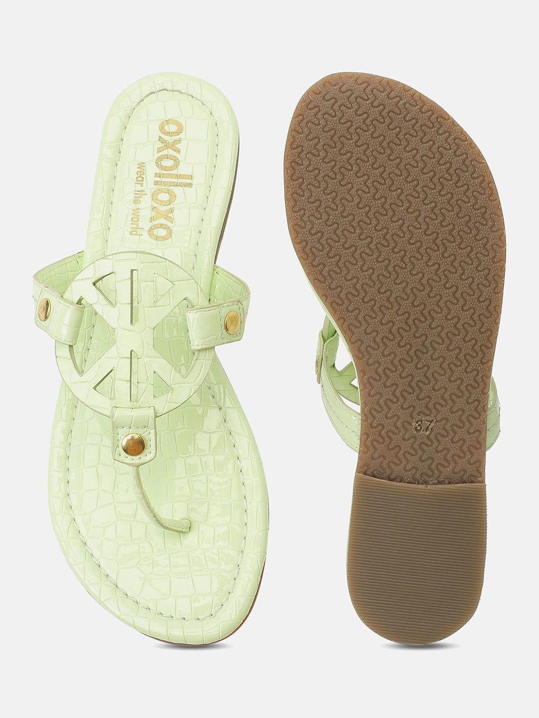 Sea Green T-Shape Open Back Flat Sandals For Women - Image 4