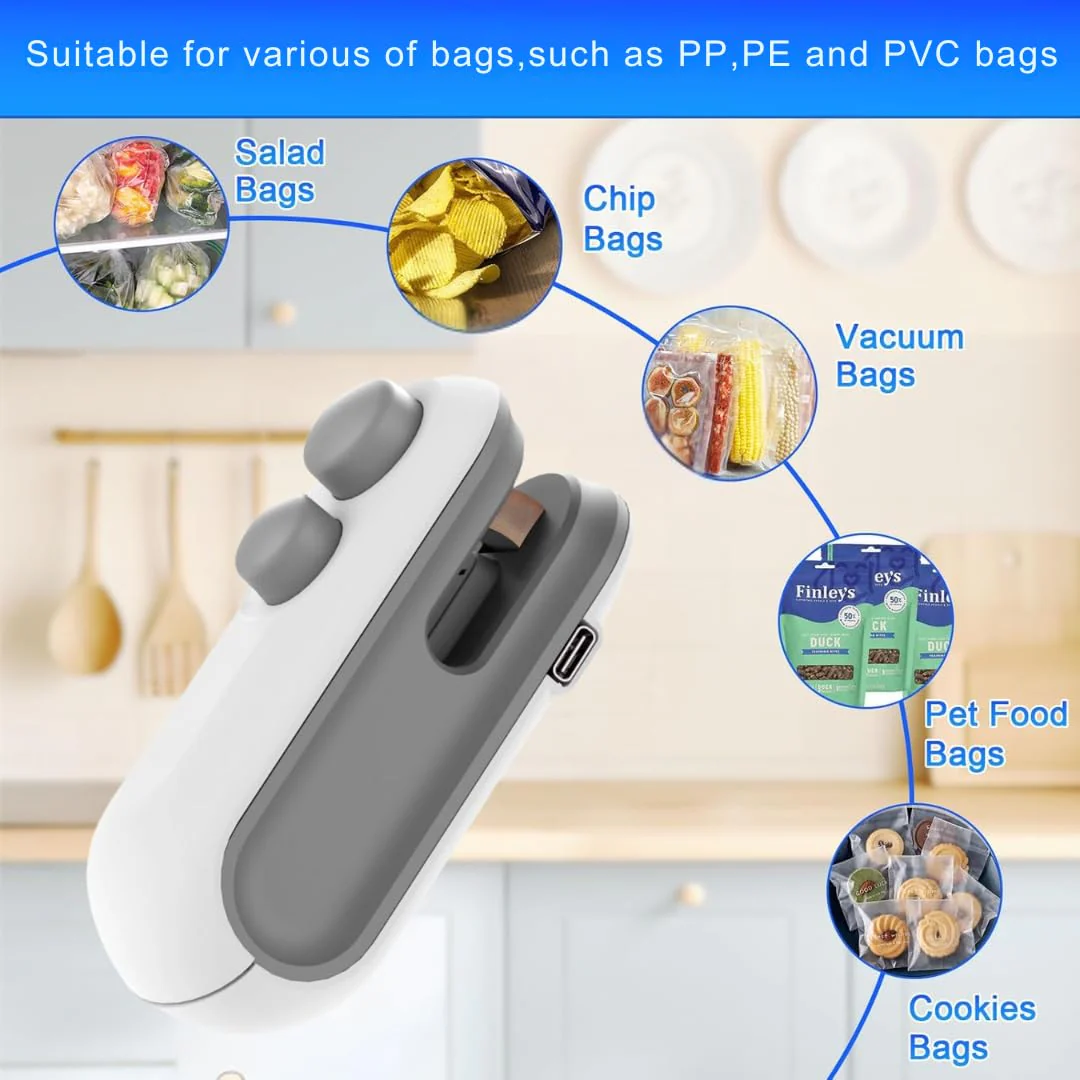 Sealy: 2-in-1 Mini Bag Sealer & Cutter, USB-C Rechargeable Portable Handheld Food Storage Sealing Machine for Snacks, Chips & Plastic Packets - Image 6