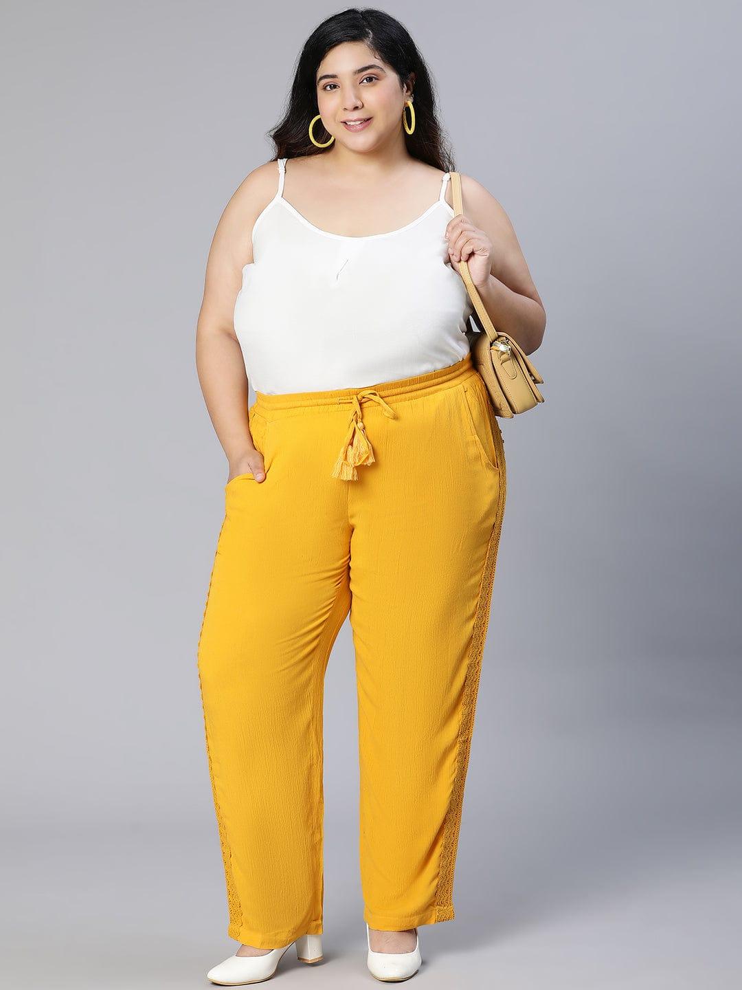 Season Yellow Tie-knotted Laced Women Plus Size Pant - Image 5