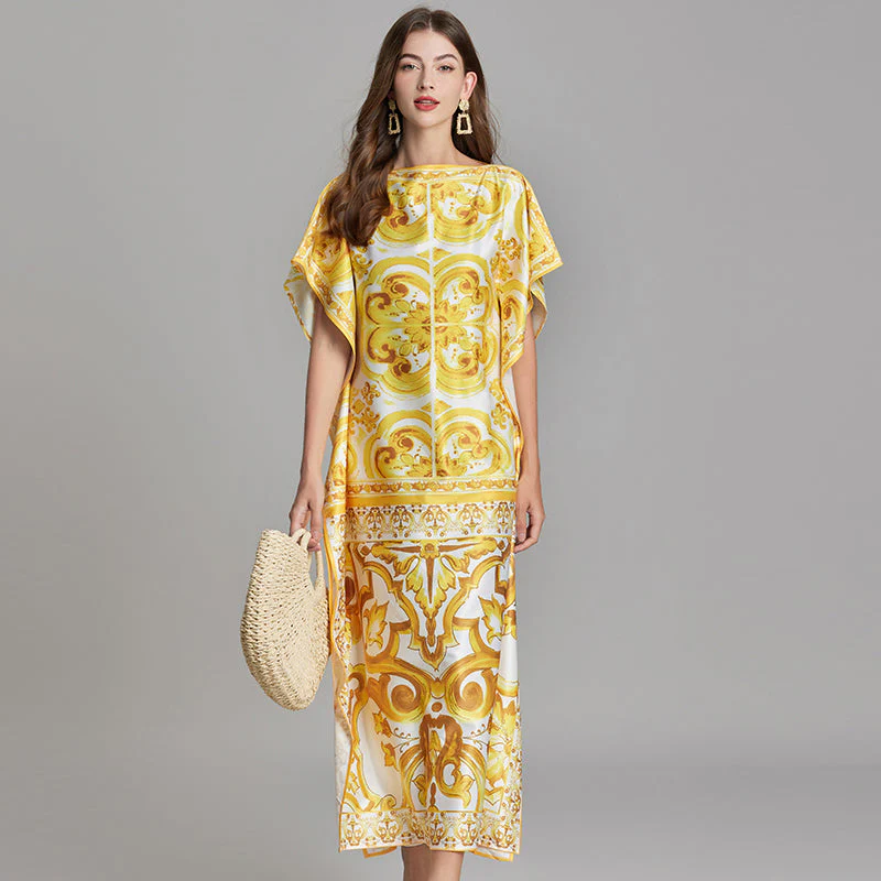 Selah Printed Retro Style Kaftan Dress - Image 3