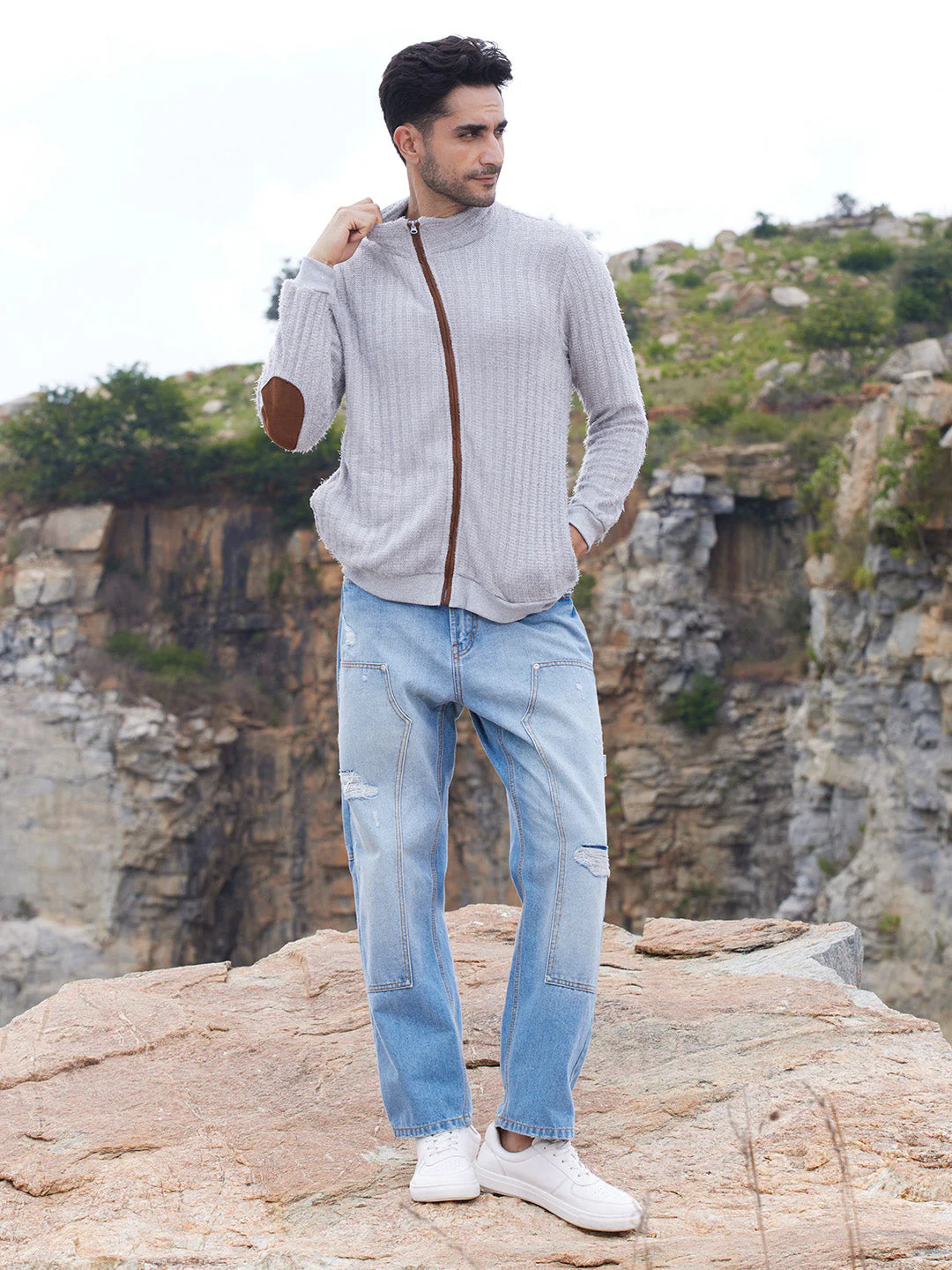 Self-Design Striped Knitted Jacket - Image 5