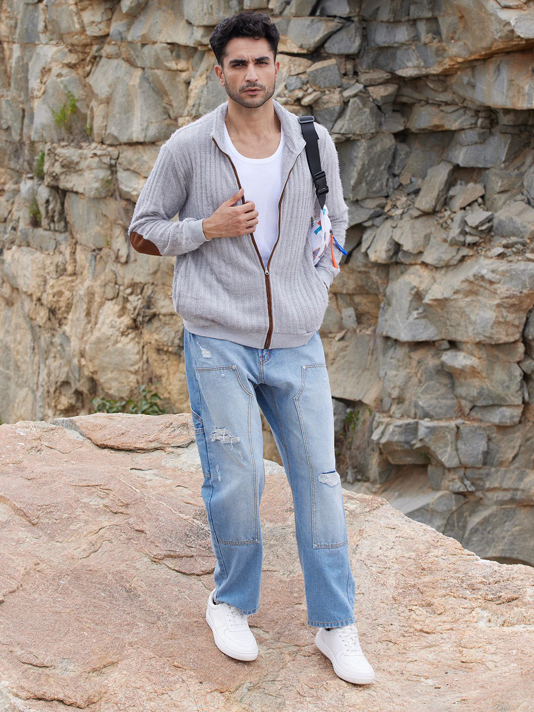 Self-Design Striped Knitted Jacket - Image 6