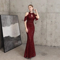 Sequin Cold Shoulder Maxi Gown - Image 15