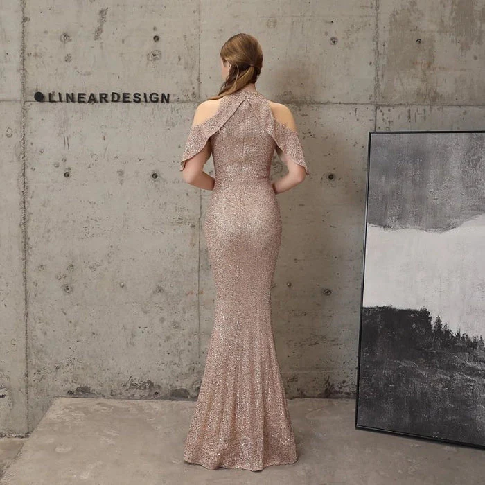 Sequin Cold Shoulder Maxi Gown - Image 4
