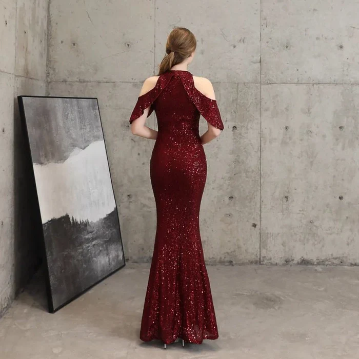 Sequin Cold Shoulder Maxi Gown - Image 8