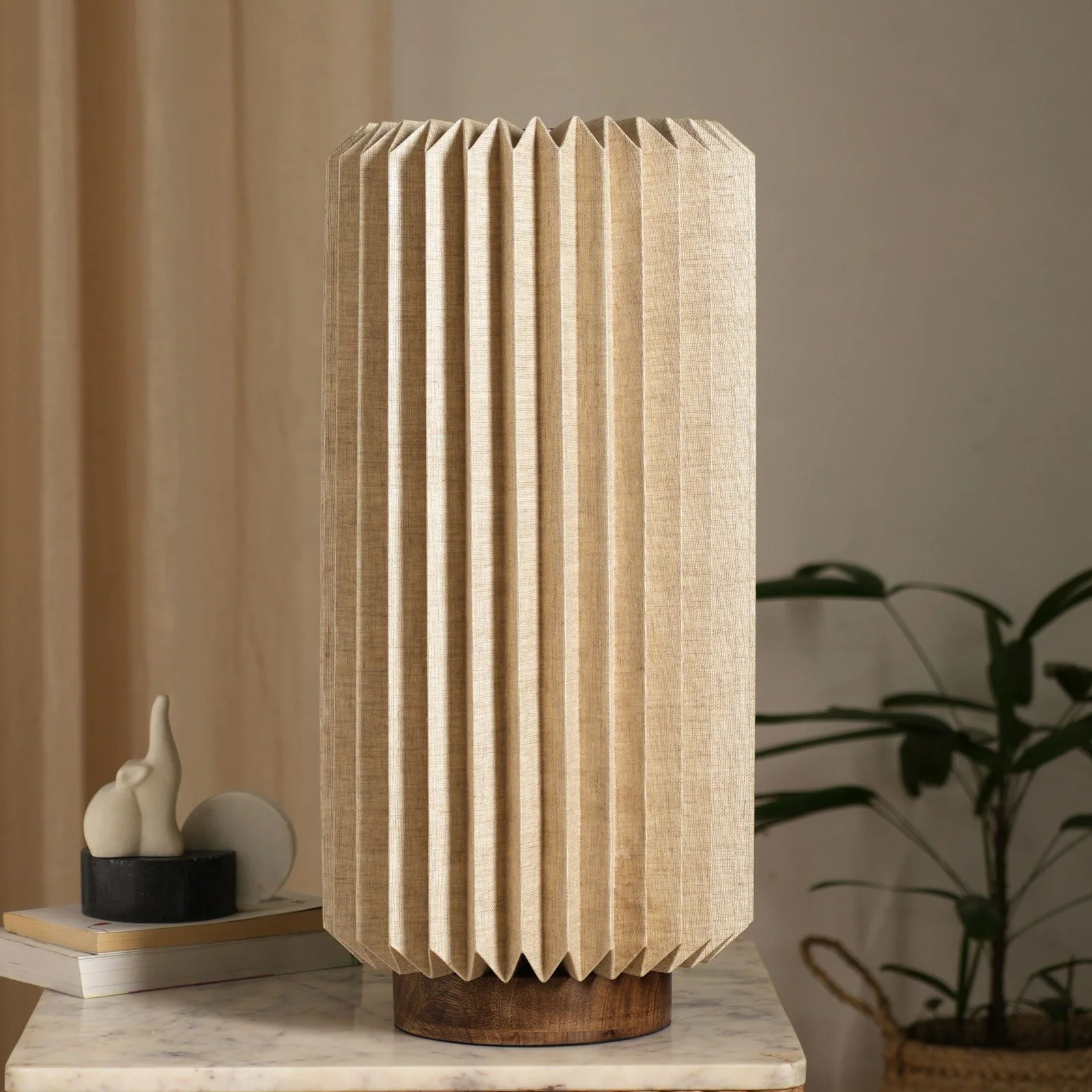 Serenity Table Lamp - Modern And Minimalist Design, 100% Linen Lampshade With Mango Wood Base - Image 4
