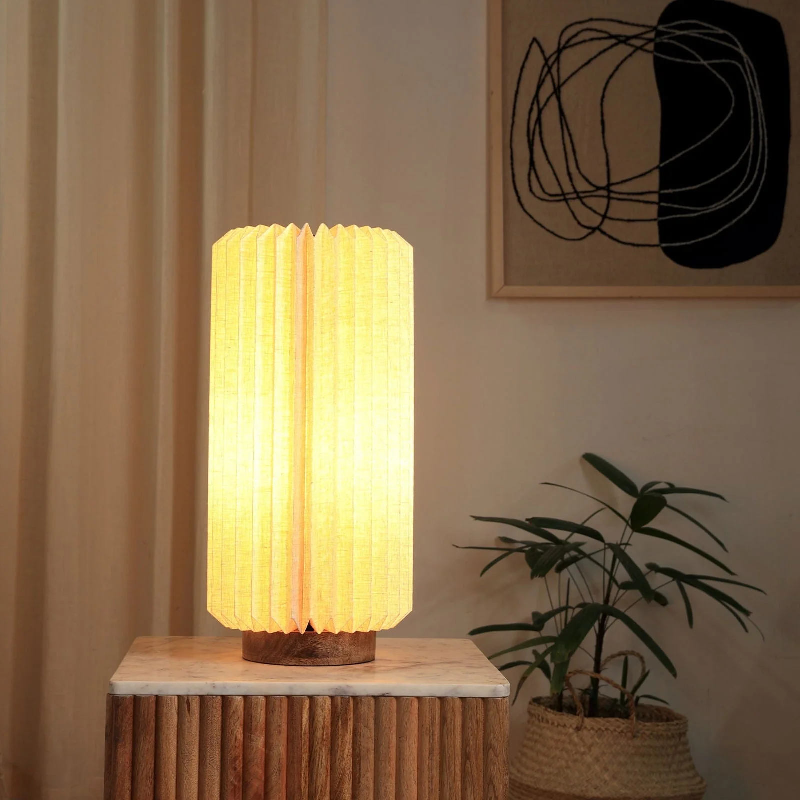 Serenity Table Lamp - Modern And Minimalist Design, 100% Linen Lampshade With Mango Wood Base - Image 5