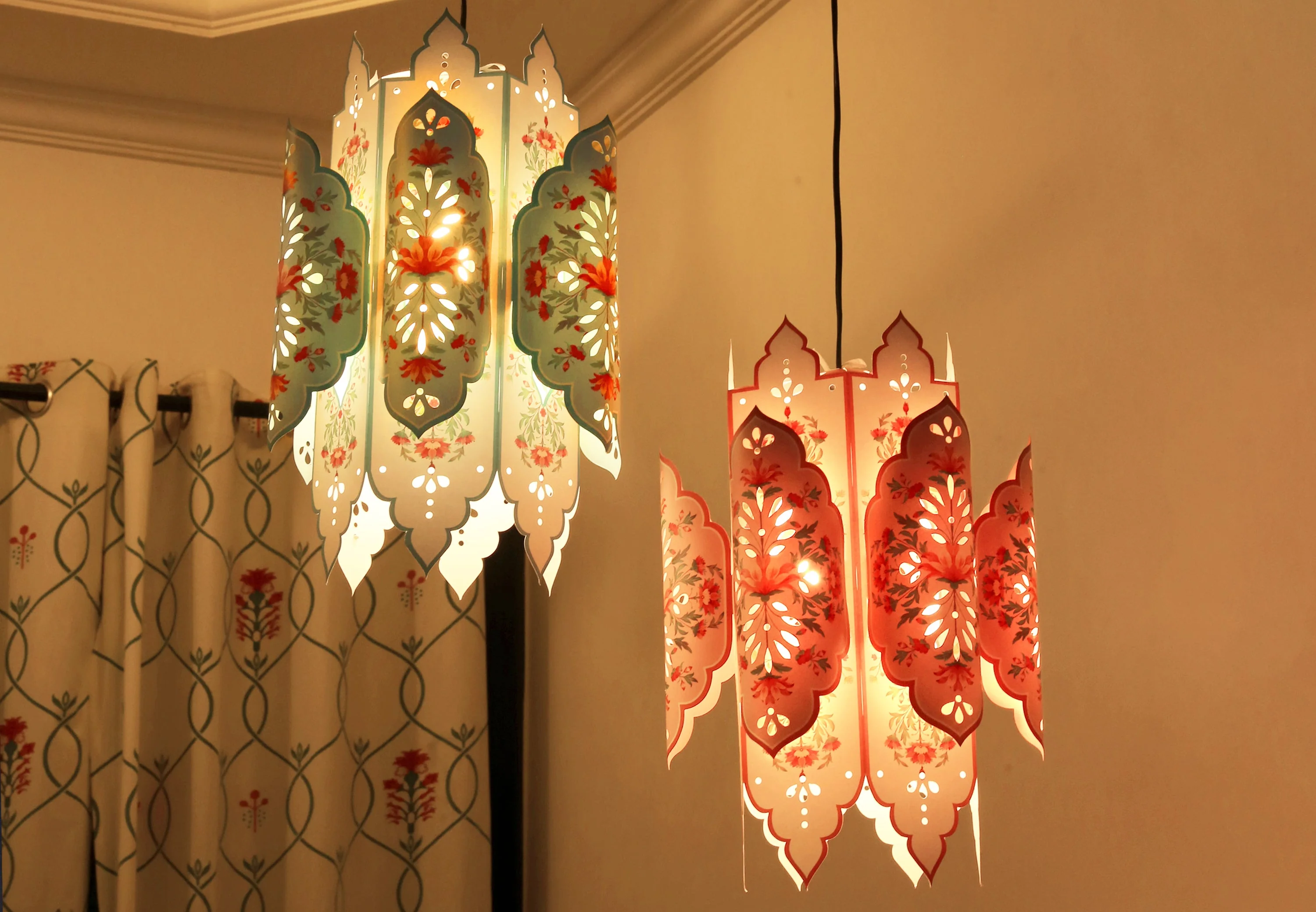 Set of 2: Big Elegant Kandil DIY Paper Lamp Shades PINK and BLUE - Image 2