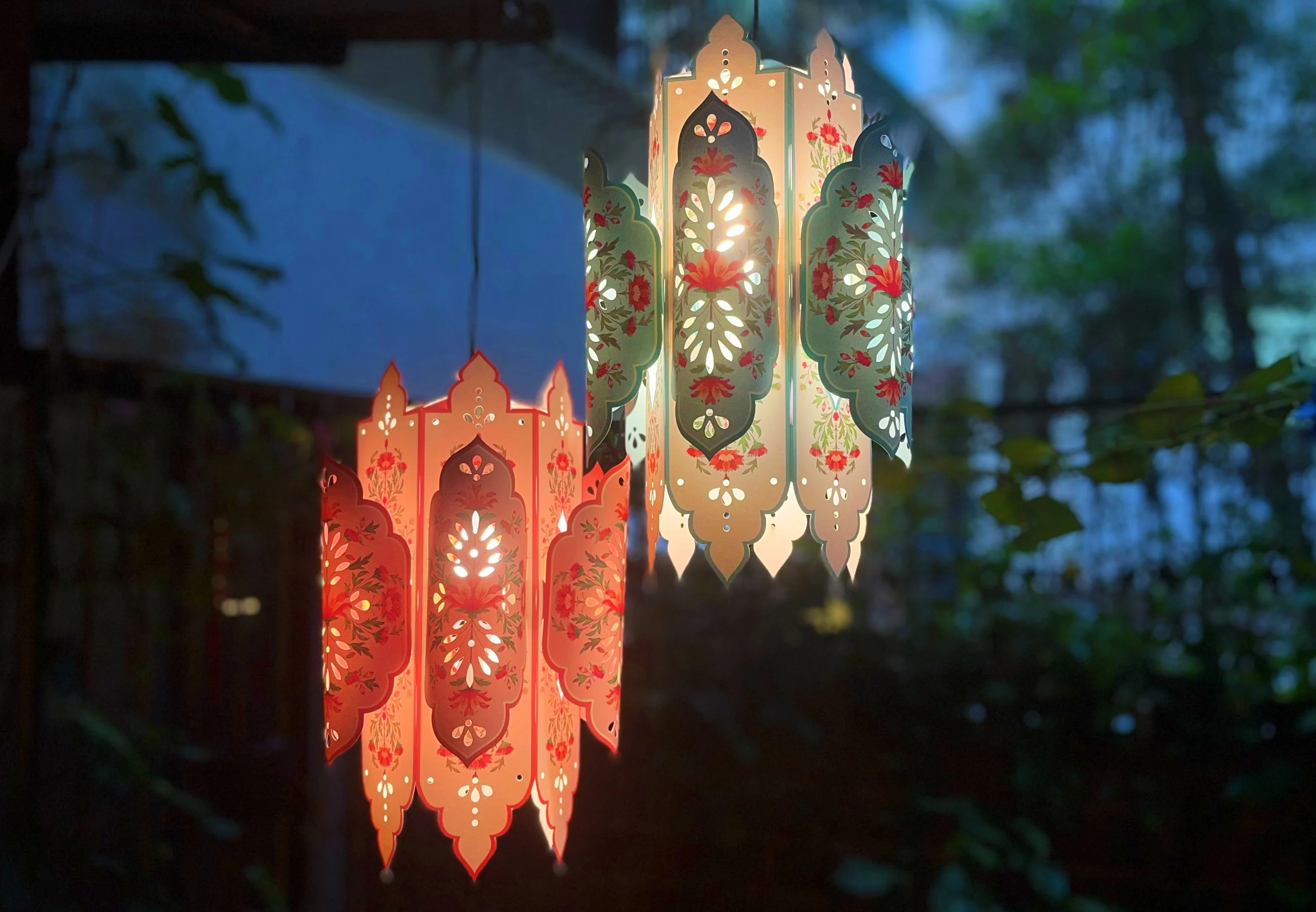 Set of 2: Big Elegant Kandil DIY Paper Lamp Shades PINK and BLUE - Image 9