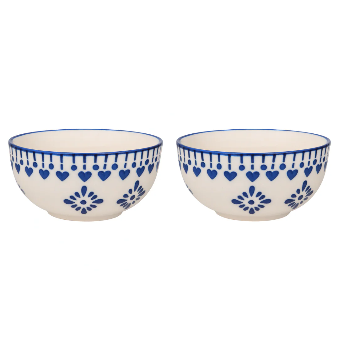 Set of 2 Blue Heart Design Ceramic Bowls | Handcrafted Snack & Dessert Bowls | Premium Kitchenware - Image 3