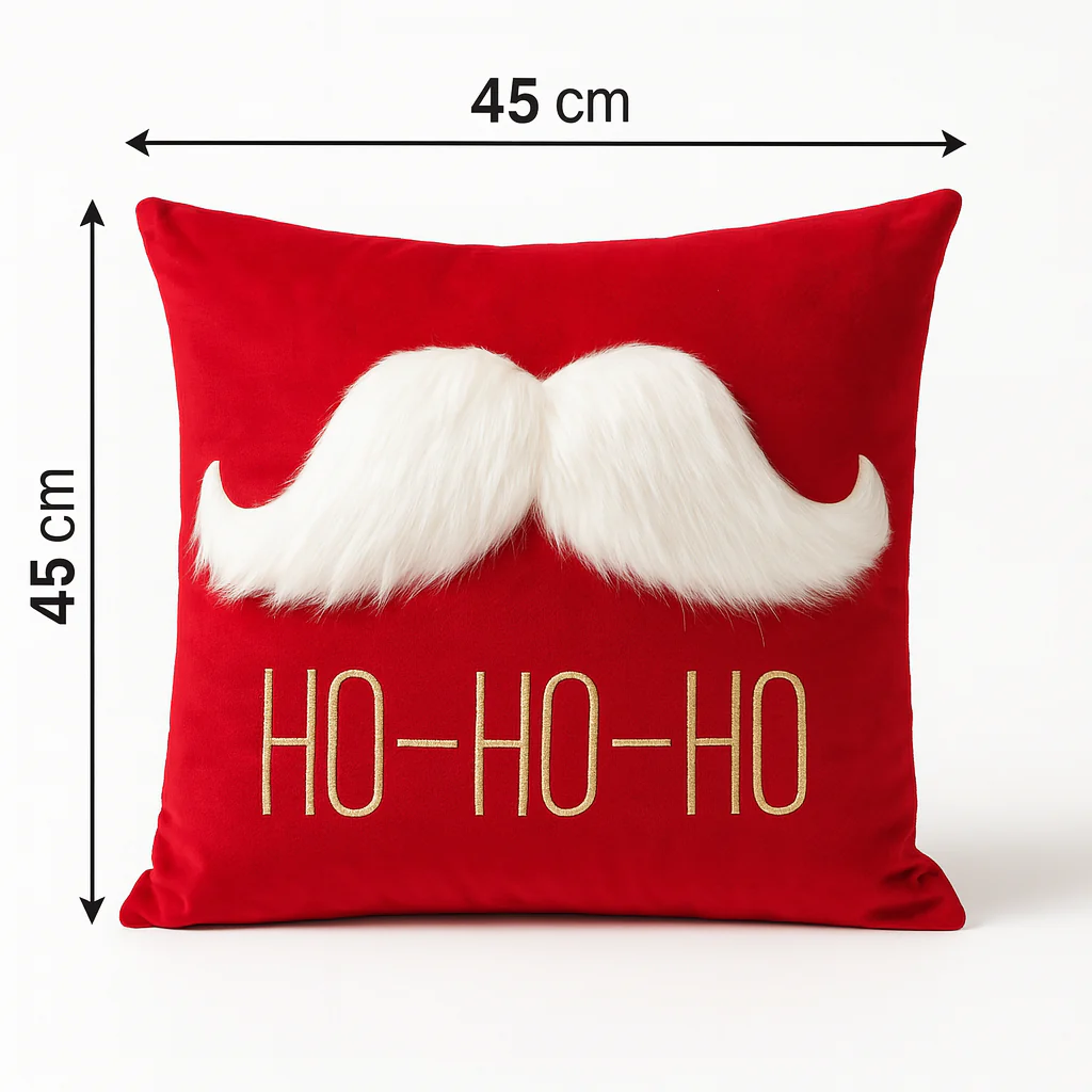 Set of 2 Christmas Cushion Covers – 45 x 45 cm – Cotton Linen (Cotton “Lenin”) – Red with Faux-Fur - Image 4