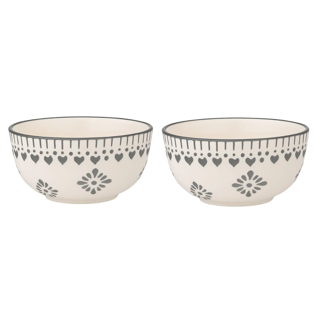 Set of 2 Grey Heart Design Ceramic Bowls | Handcrafted Multipurpose Snack & Dessert Bowls | Premium Kitchenware - Image 3