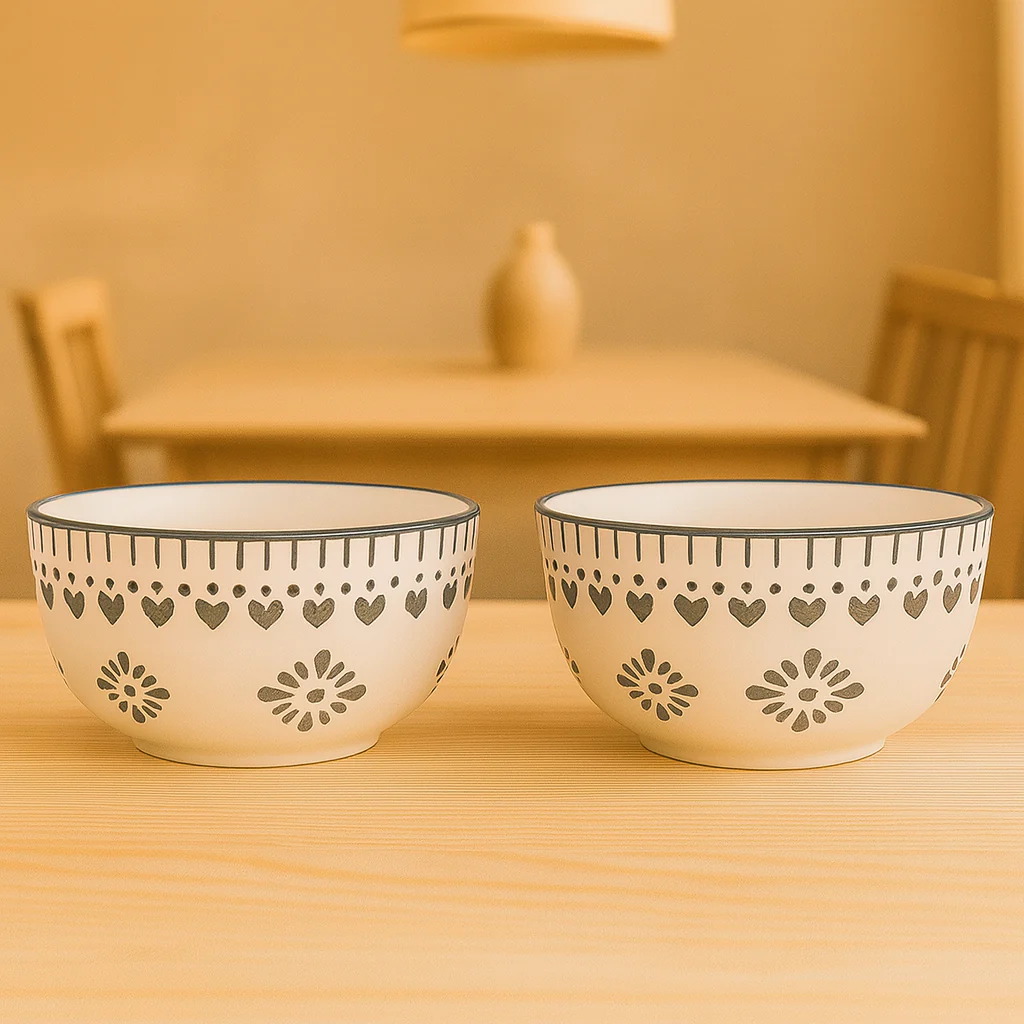 Set of 2 Grey Heart Design Ceramic Bowls | Handcrafted Multipurpose Snack & Dessert Bowls | Premium Kitchenware - Image 5