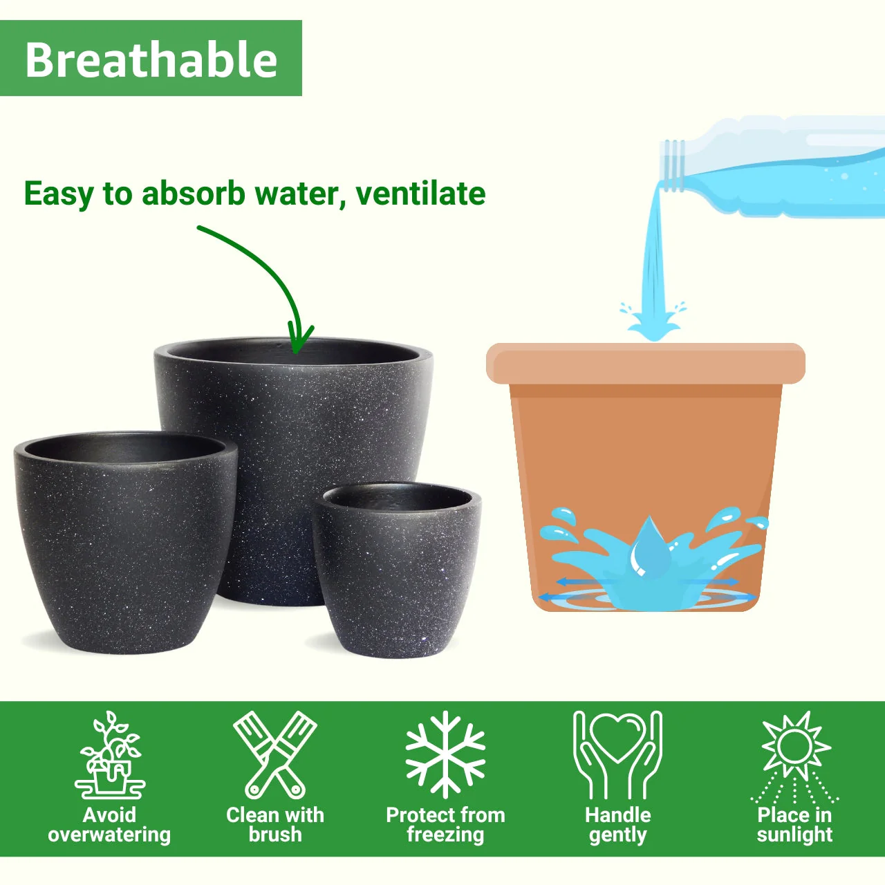 Set of 3 Black Terracotta Planter Pots – Breathable Clay Pots for Healthy Plants - Image 5