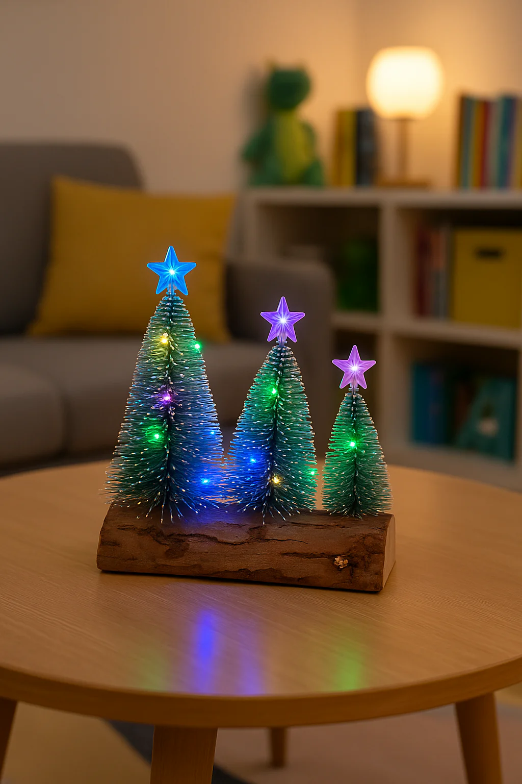 set of 3 Christmas LED Table Tree Set with Wooden Base - Image 4