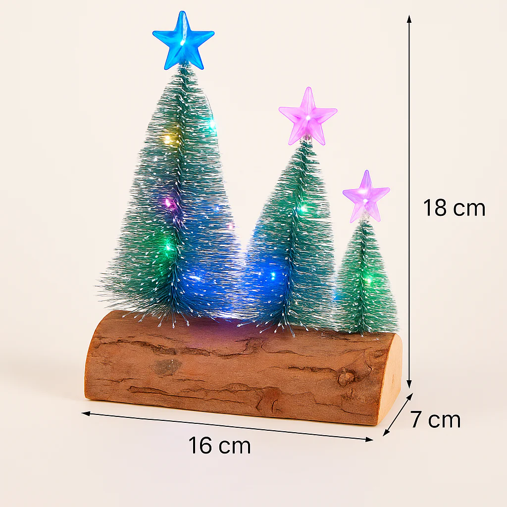 set of 3 Christmas LED Table Tree Set with Wooden Base - Image 5