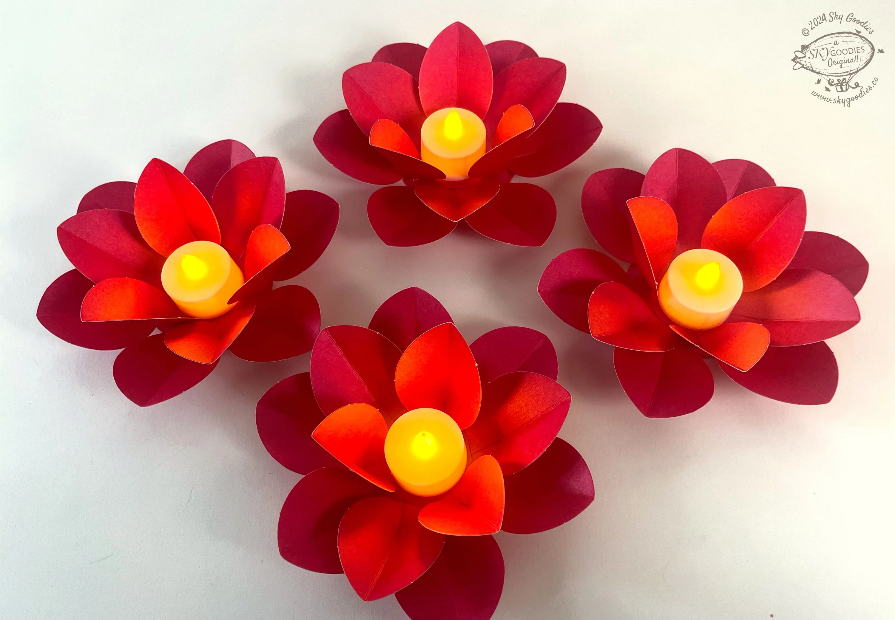 Set of 4 DIY Pink Lotus Tea Light Holders with Electric Tea Lights - Image 3