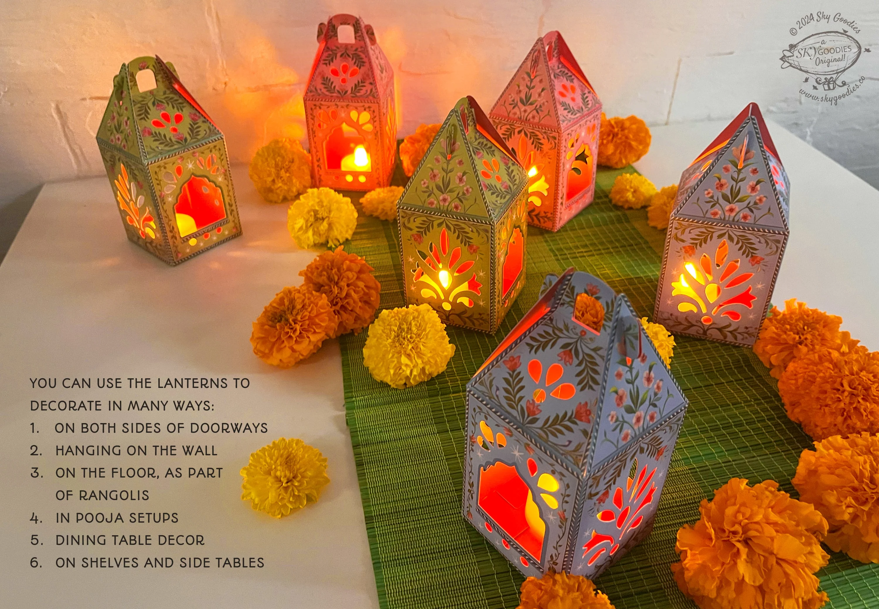 Set of 6 Lantern Tea Light Holders with Electric Tea Lights - Image 3