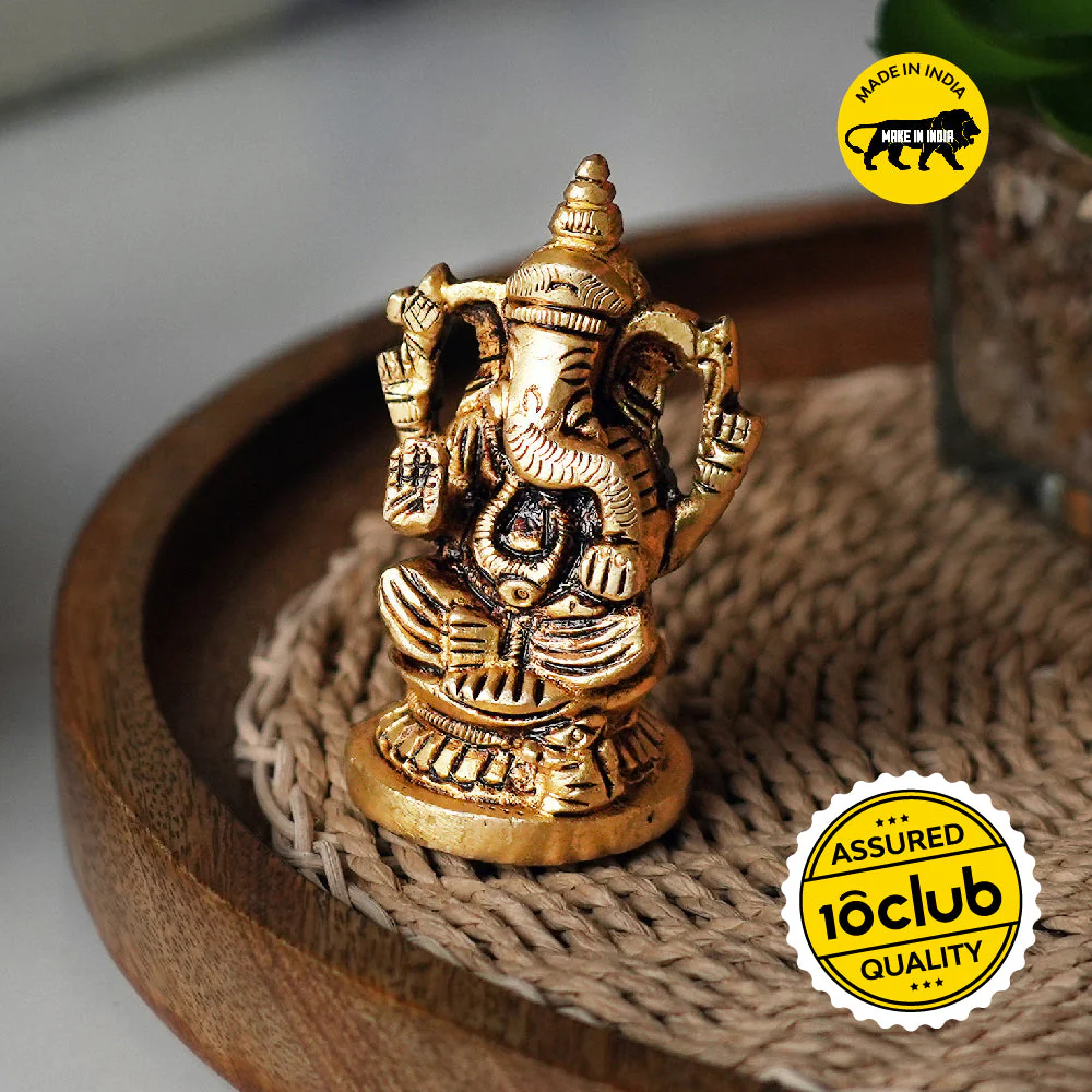 Shakti Ganesha Brass Idol | 100% Pure Brass | Antique Finish - Image 2