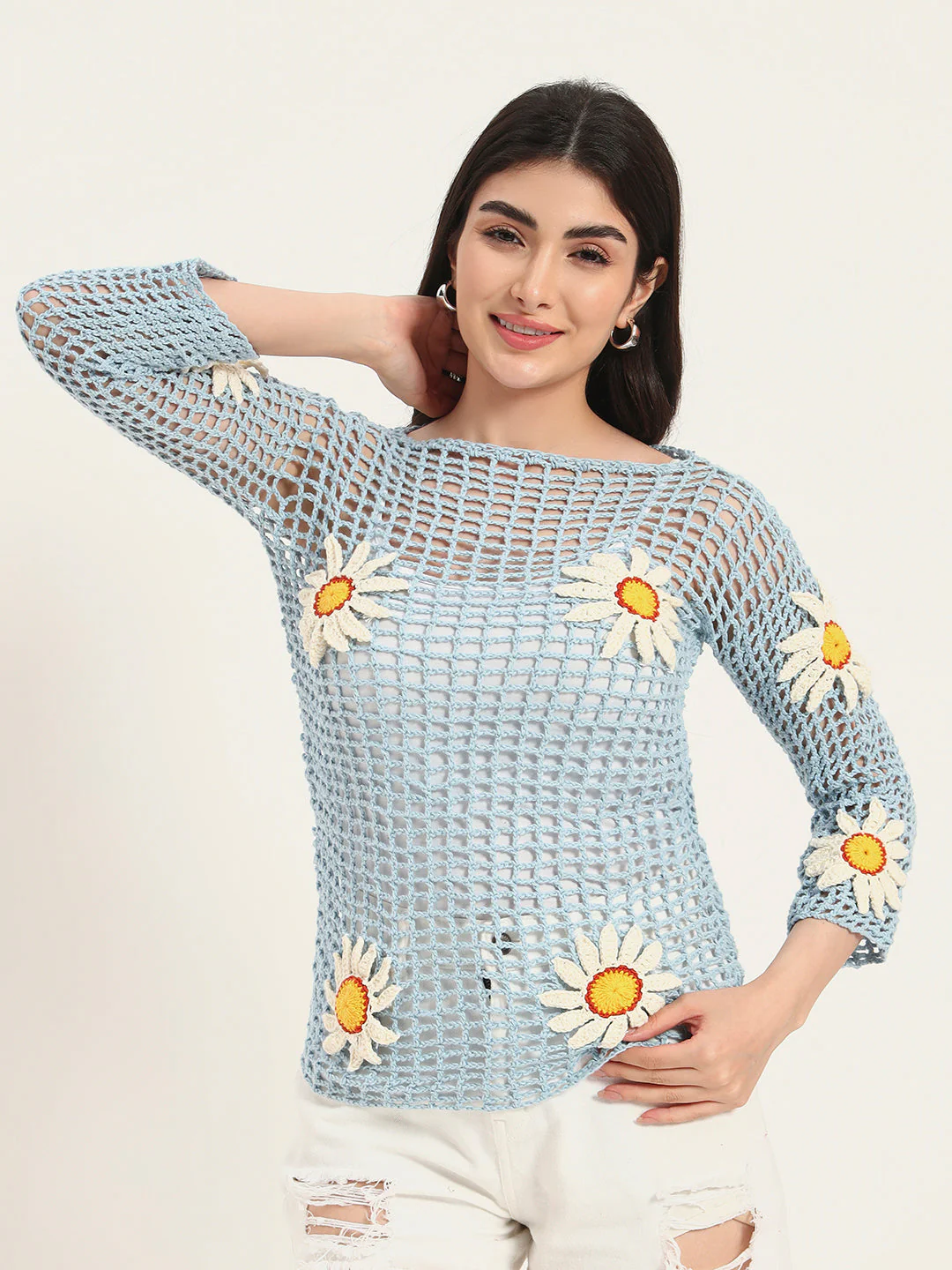 Shallow Ocean F-Mesh Handmade Top