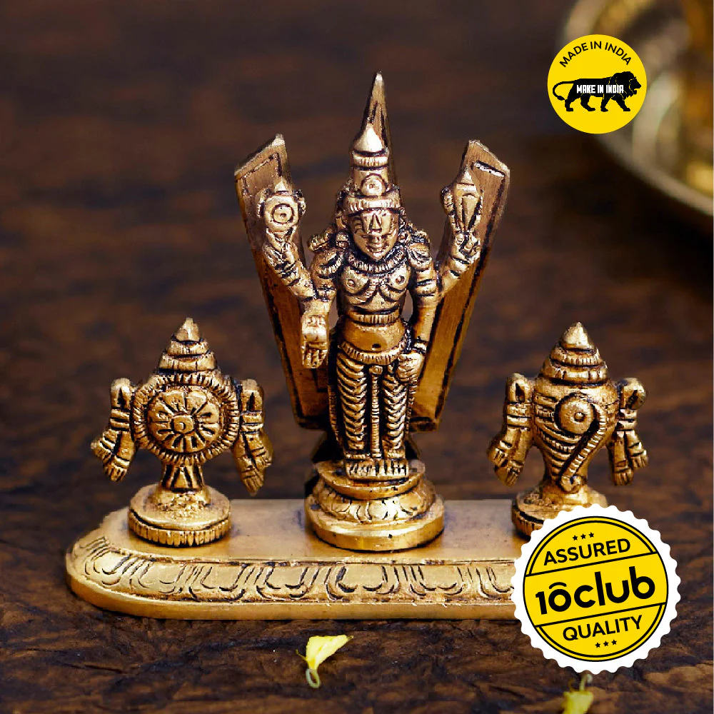 Shankh Chakra Balaji Idol | 100% Pure Brass | Antique Finish - Image 2