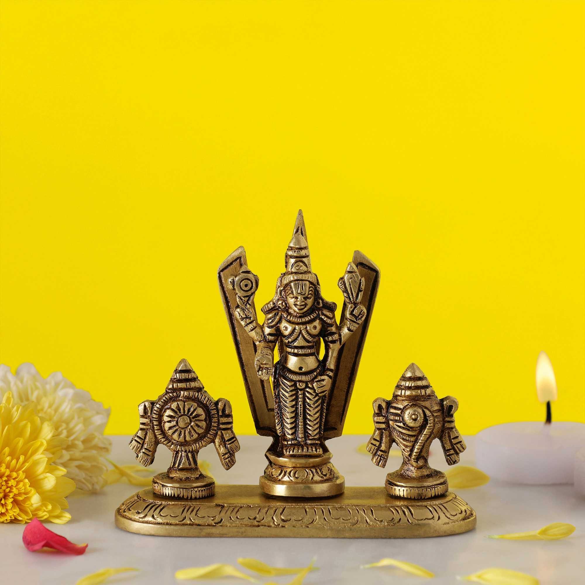 Shankh Chakra Balaji Idol | 100% Pure Brass | Antique Finish - Image 3