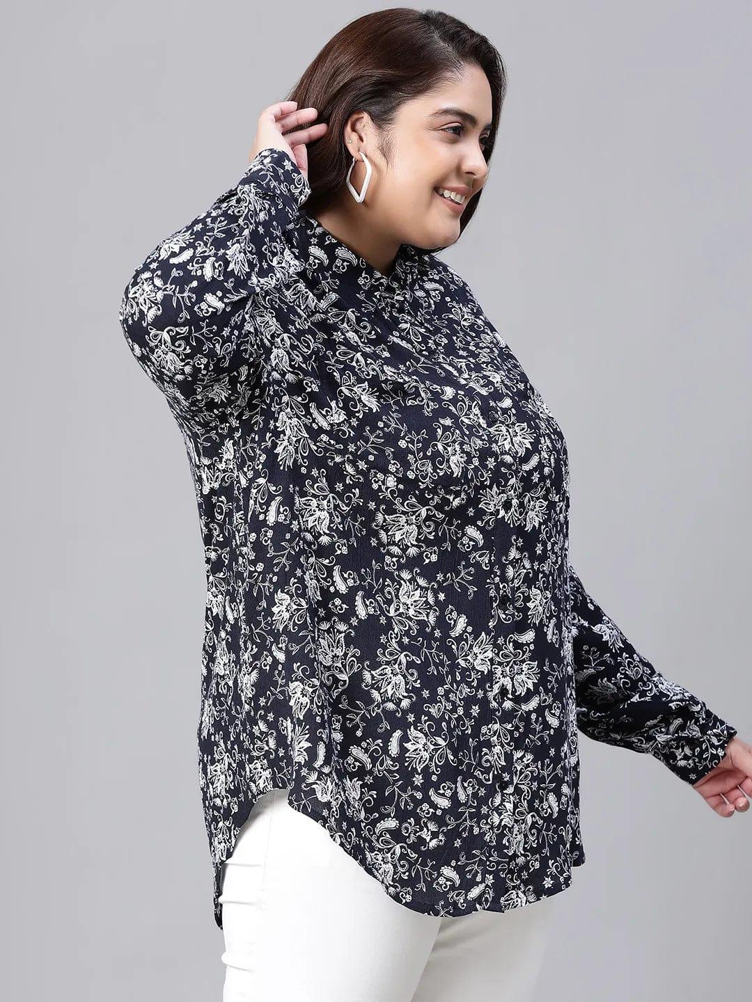 Sheen Black Floral Print Plus Size Women Shirt - Image 4