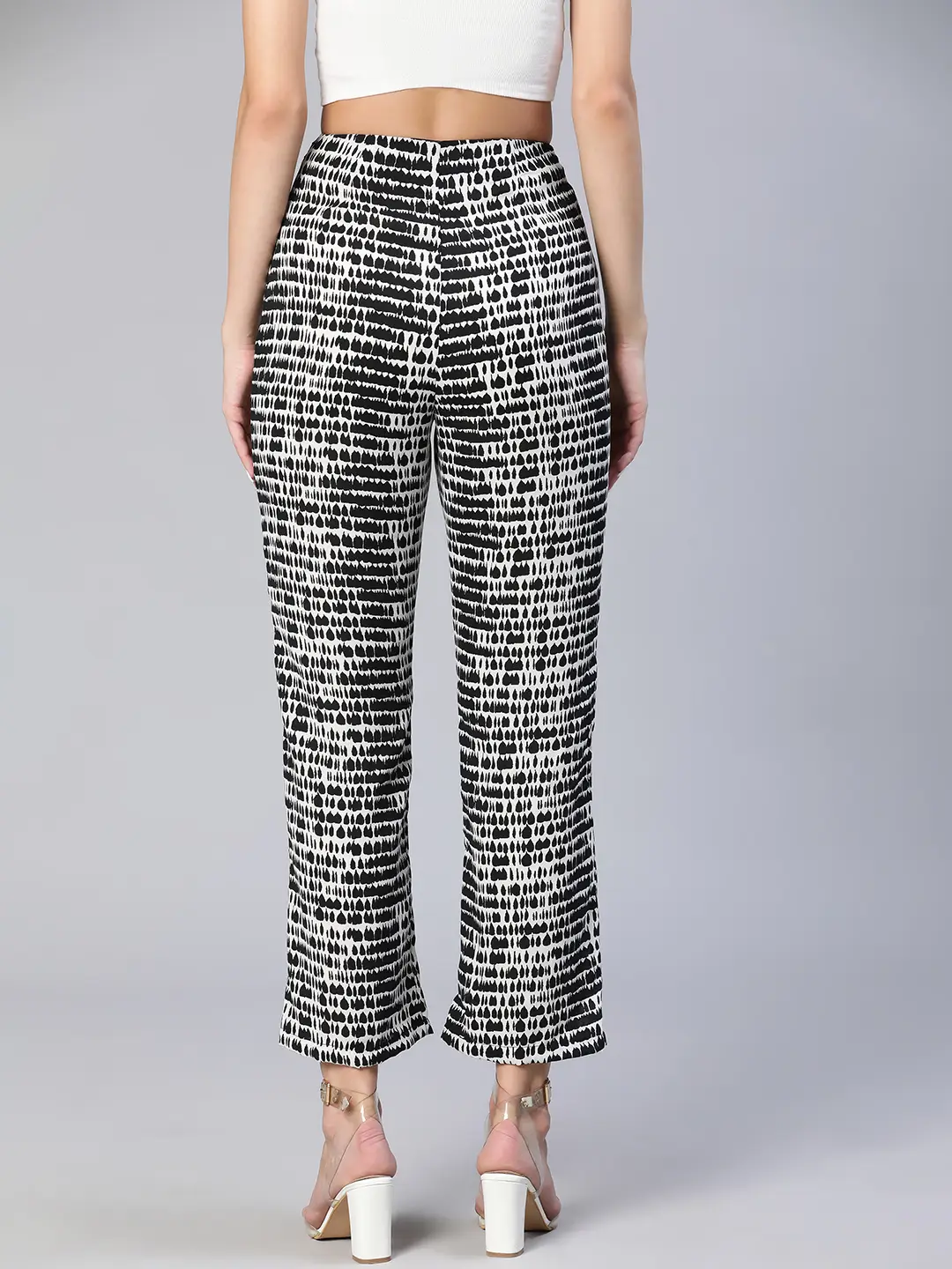 Shelled Black Abstract Print Elasticated Women Pants - Image 5