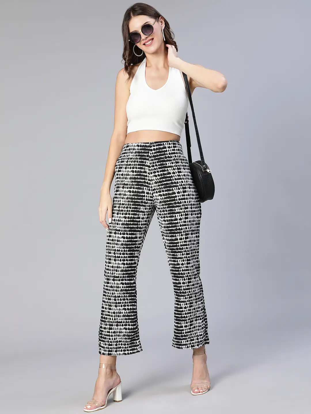 Shelled Black Abstract Print Elasticated Women Pants - Image 7