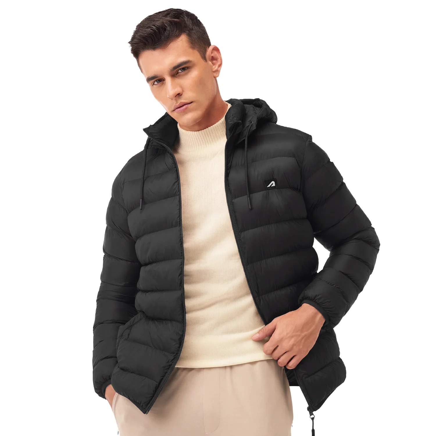 Sherpa Nylon Puffer Jacket - Black - Image 2