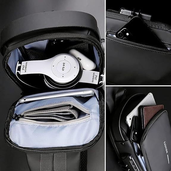 Shield: Anti-Theft Crossbody Messenger Sling Bag Waterproof Gadget Chest Bag with TSA Lock & USB Charging Port for Power Bank Attachment - Image 3