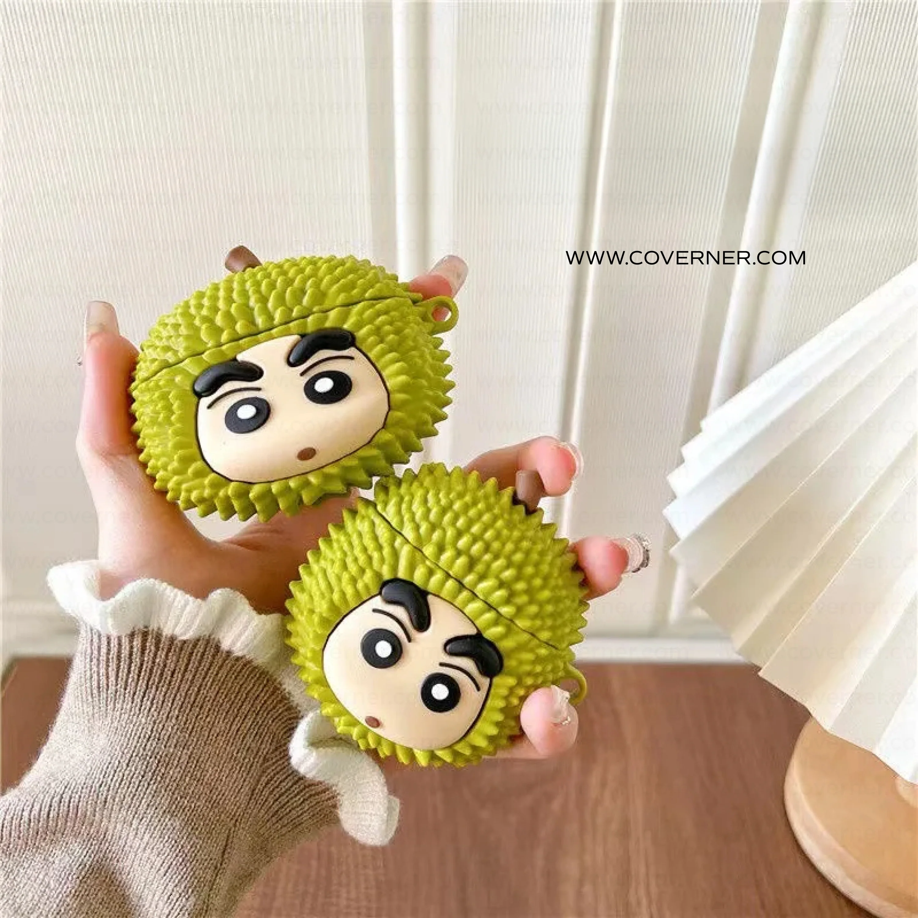 Shinchan Durian Silicone AirPods Case with Hook – Quirky AirPods Cover by Coverner India - Image 3