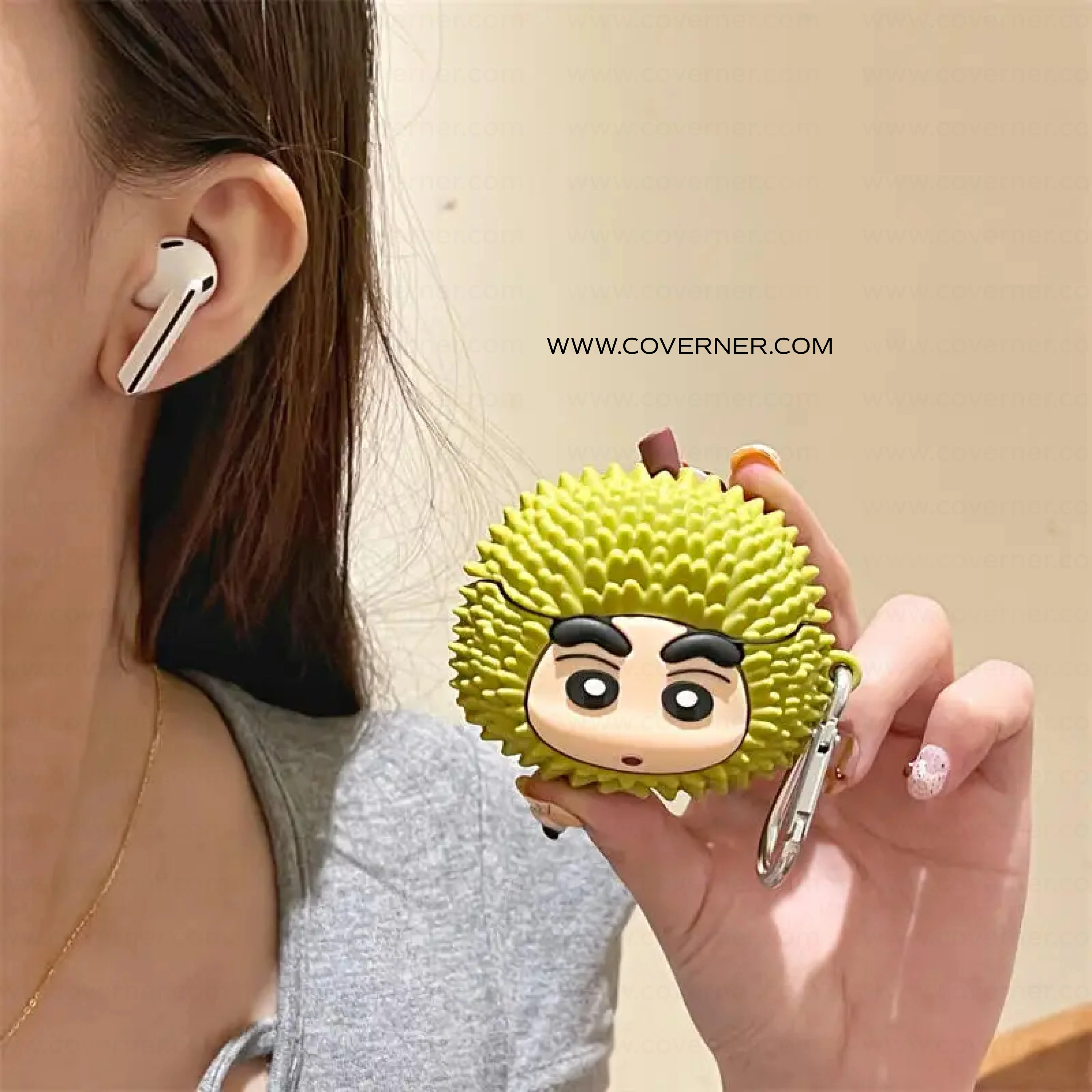 Shinchan Durian Silicone AirPods Case with Hook – Quirky AirPods Cover by Coverner India - Image 4