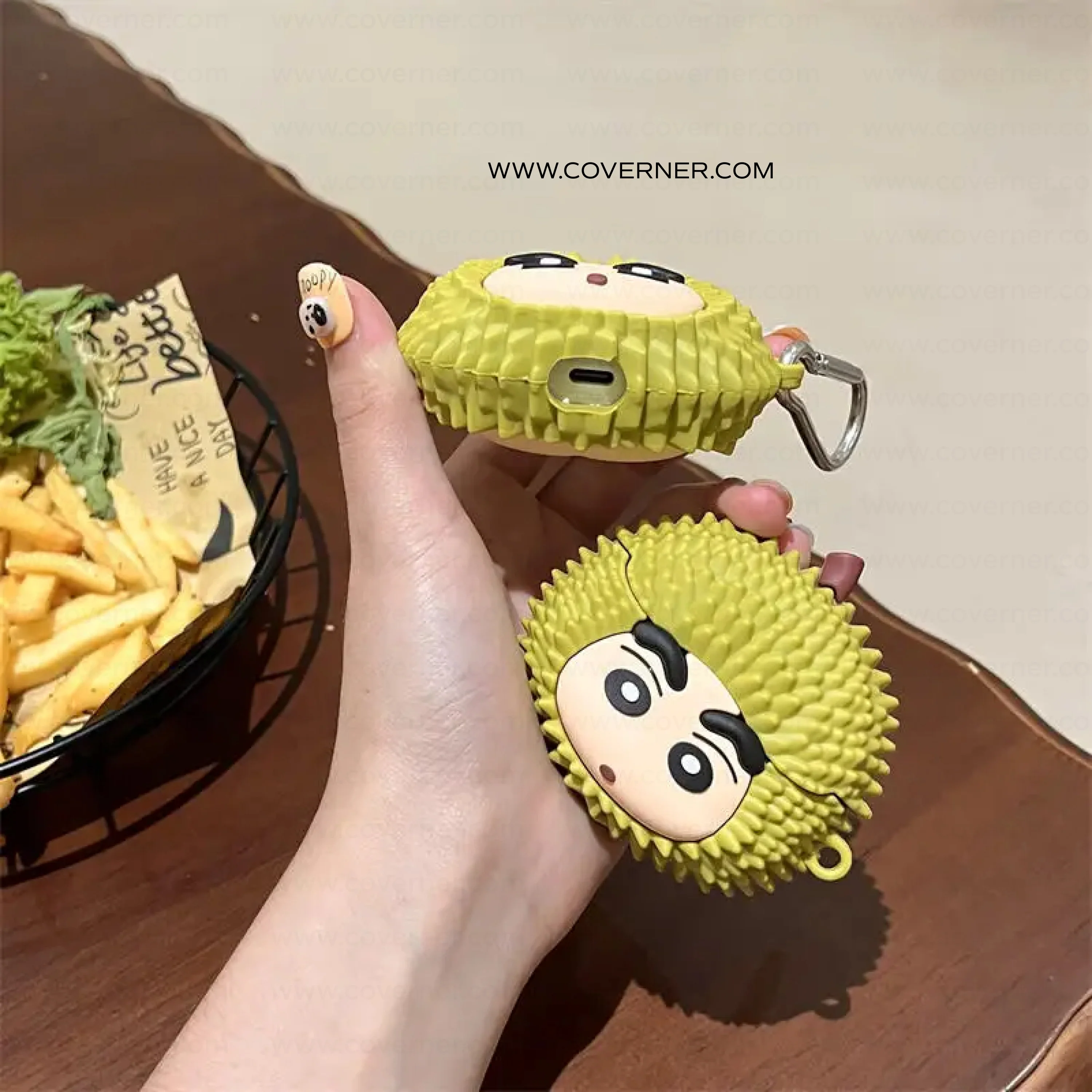 Shinchan Durian Silicone AirPods Case with Hook – Quirky AirPods Cover by Coverner India - Image 5