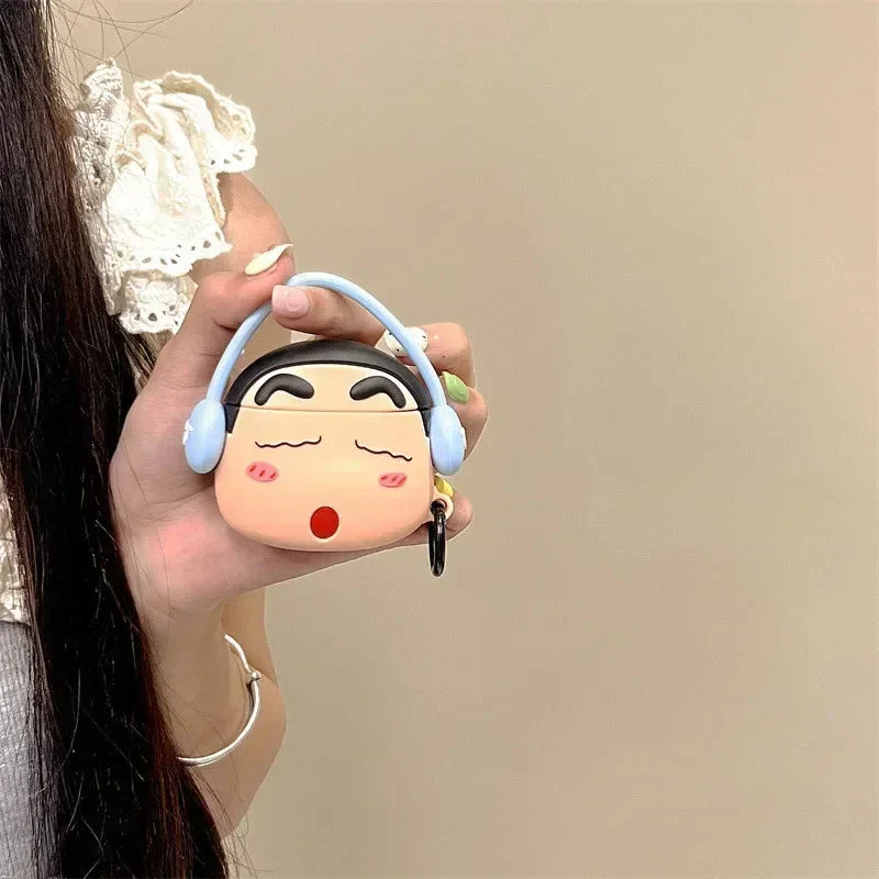 Shinchan With Blue Headphone Airpods Cover for Apple AirPods - Premium Silicone Case - Image 2