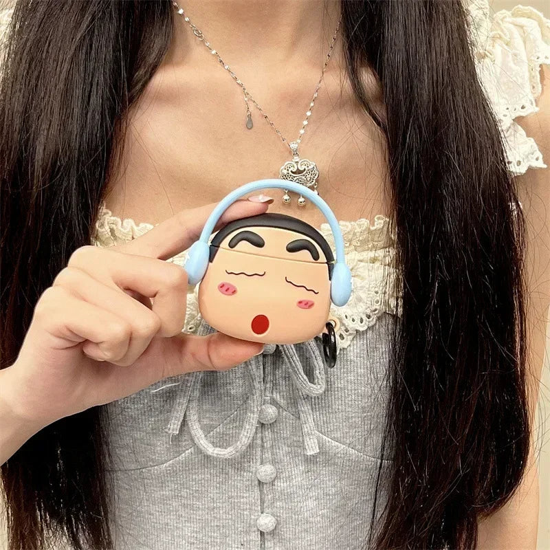 Shinchan With Blue Headphone Airpods Cover for Apple AirPods - Premium Silicone Case - Image 3