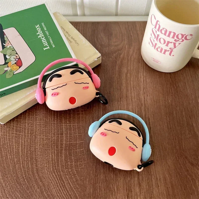 Shinchan With Blue Headphone Airpods Cover for Apple AirPods - Premium Silicone Case - Image 5