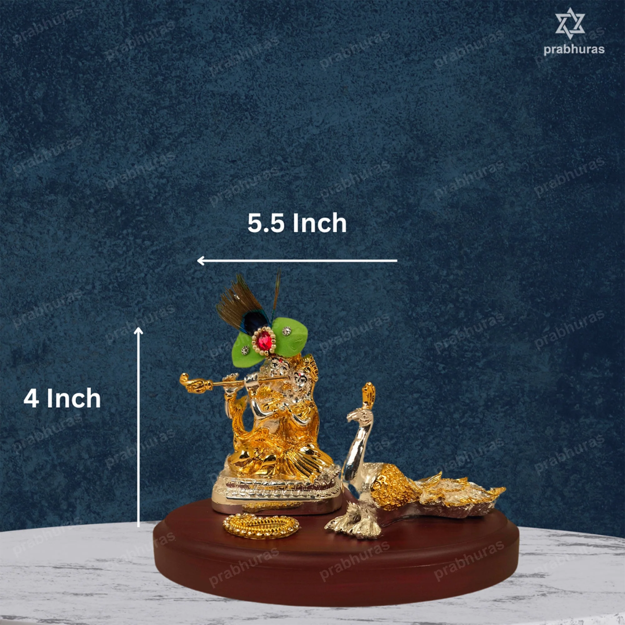 Shree Radhe Krishna Ji Murti Gold And Silver Coated With Mor - Image 4