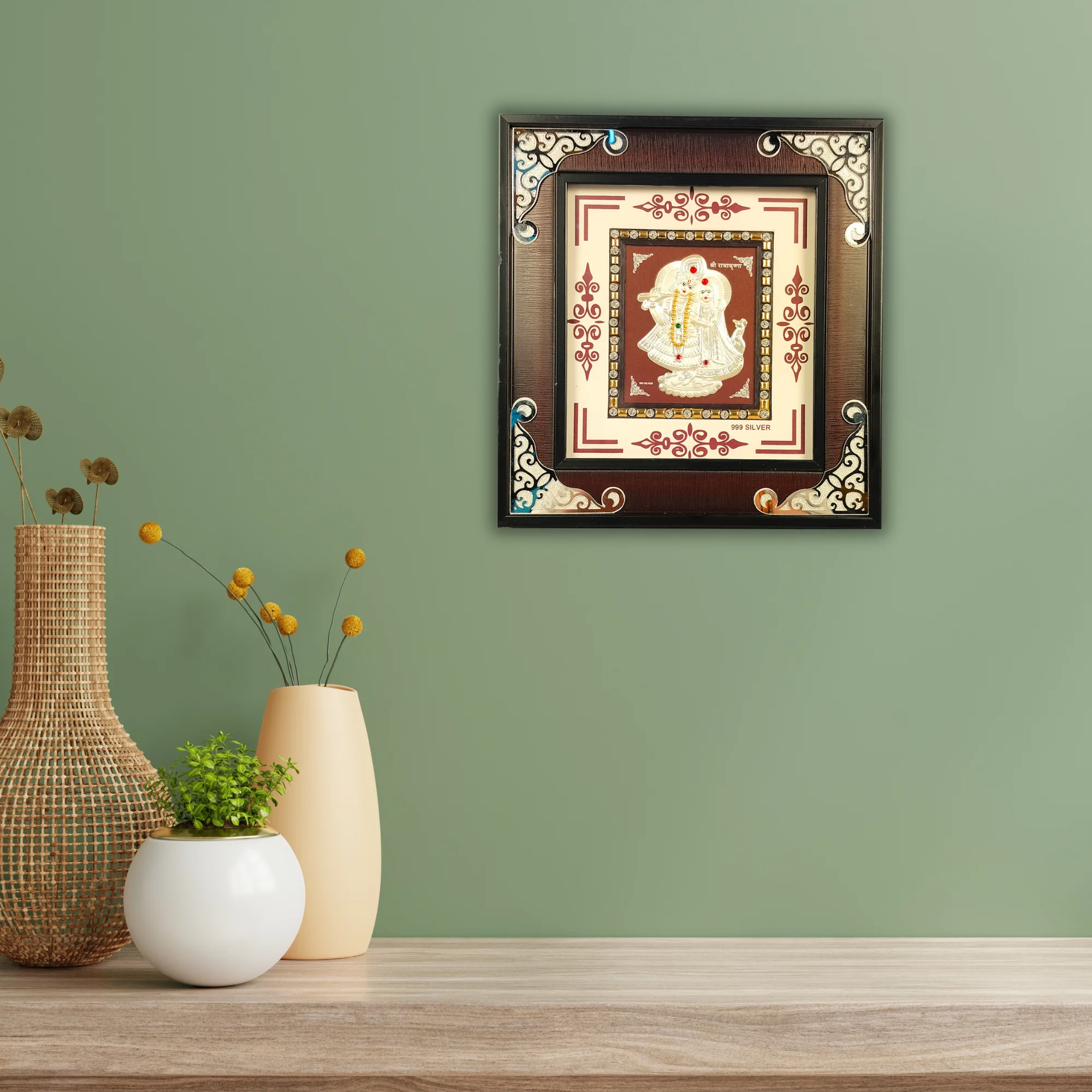 Shree Radhe Krishna Ji wall Hanging Frame Silver Coated - Image 5