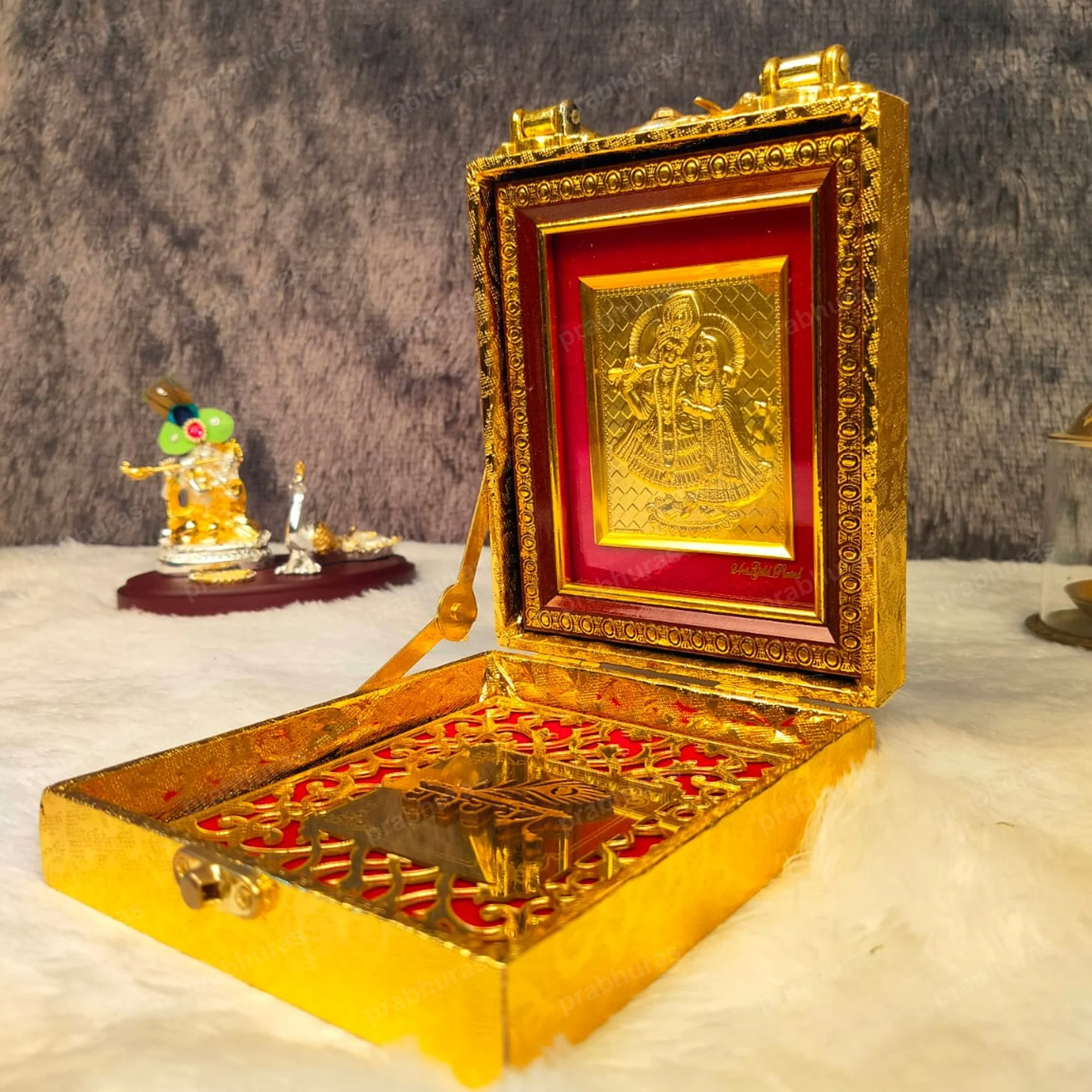 Shree Radhe Krishna With Attachi Gift Box Gold Coated - Image 2