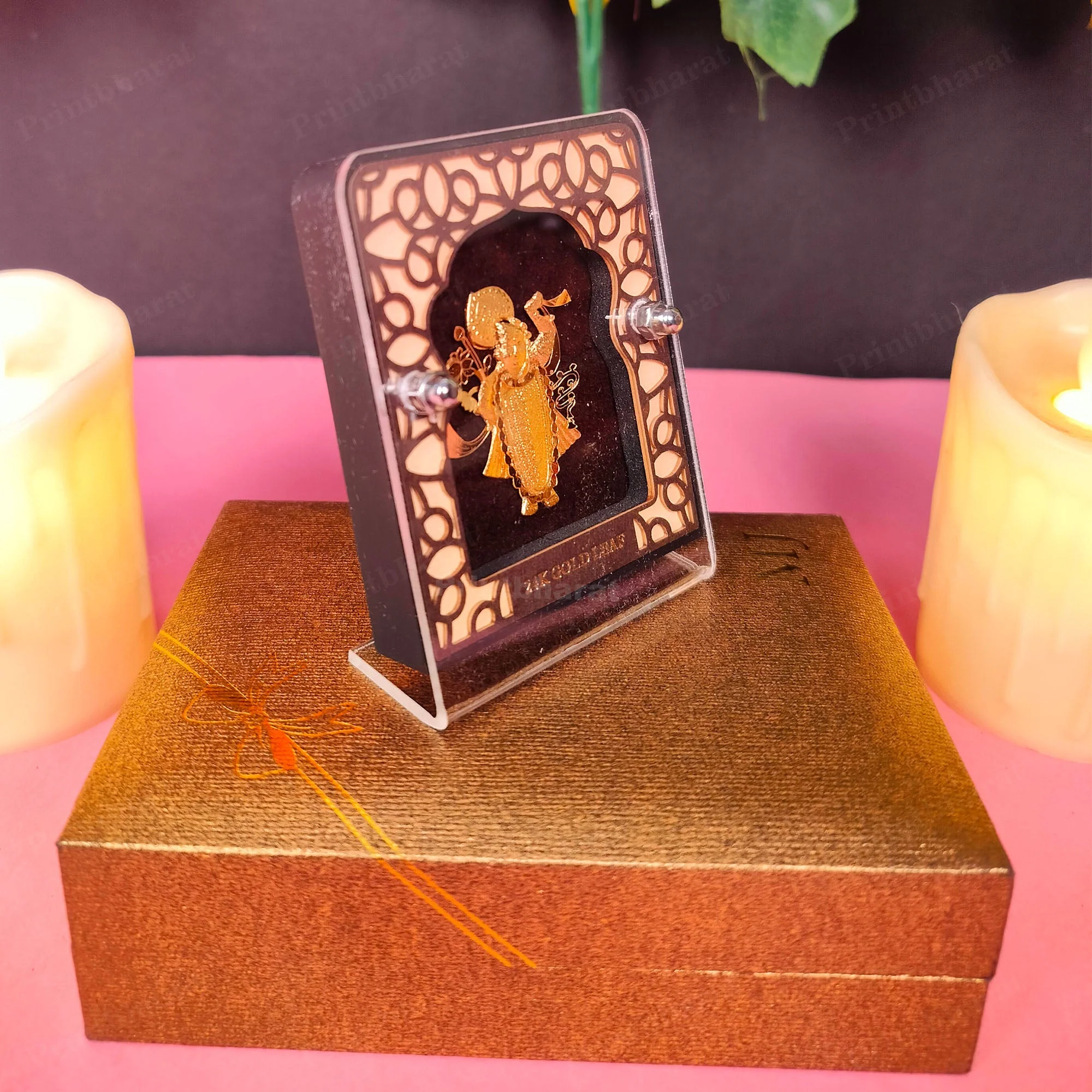 Shreenath Ji Leaf 24KT Gold Coated Table Top - Image 2