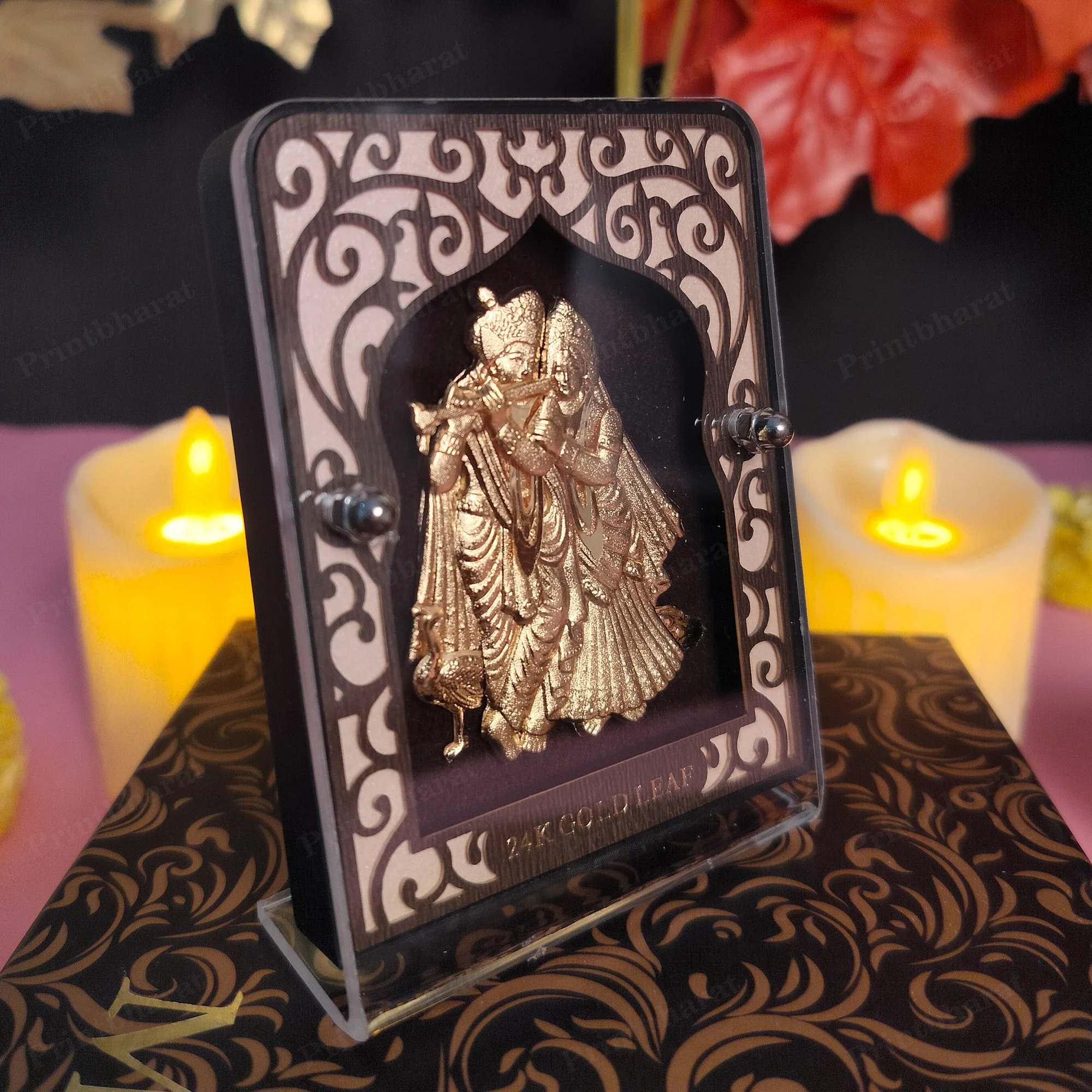Shri Radhe Krishna Leaf 24KT Gold Coated Table Top - Image 2