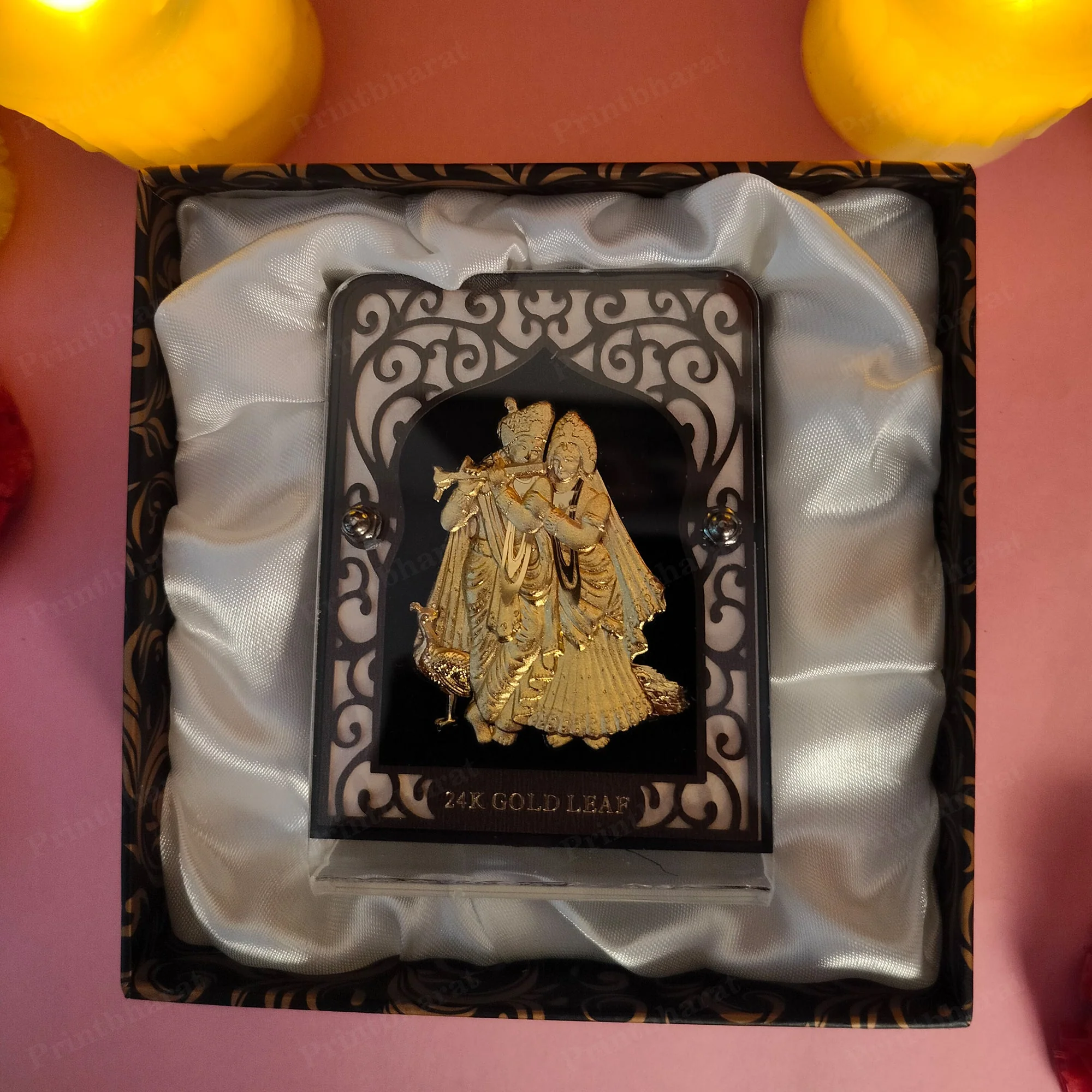 Shri Radhe Krishna Leaf 24KT Gold Coated Table Top - Image 5