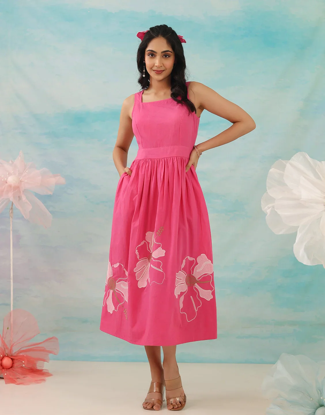SIERRA PINK DORI EMBROIDERED LONG DRESS