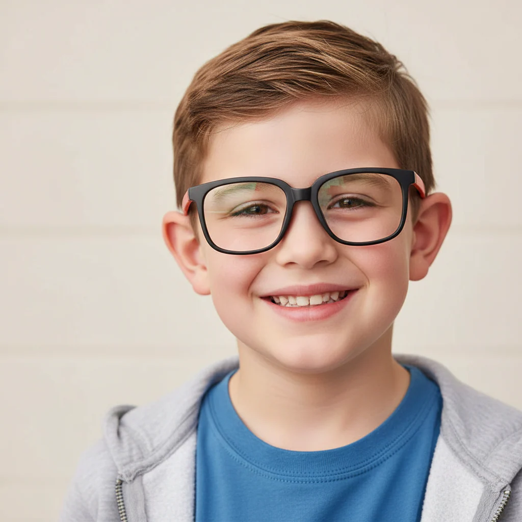 Silicon Red-Black Square Oversize Eyeglasses For 6-10 Yrs
