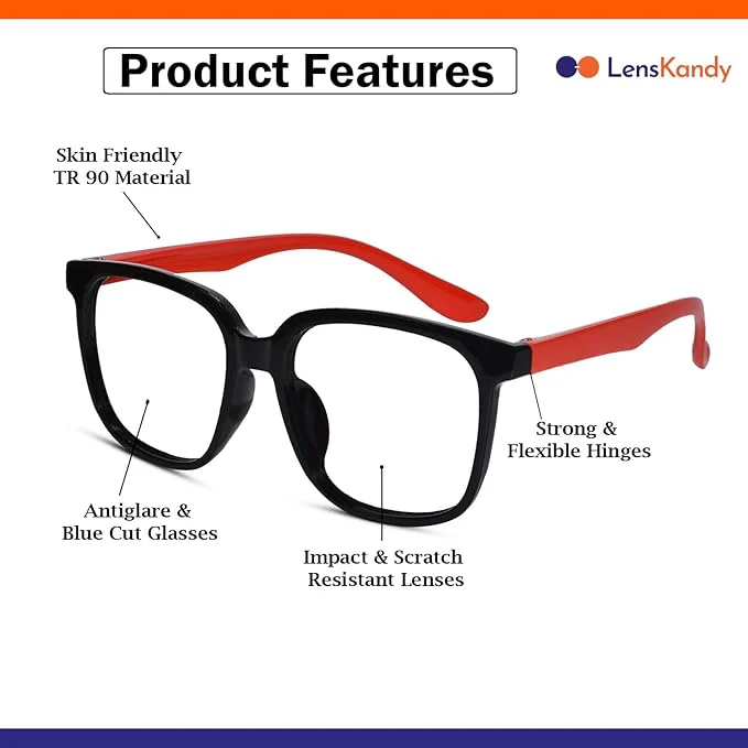 Silicon Red-Black Square Oversize Eyeglasses For 6-10 Yrs - Image 3