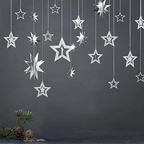 Silver 3D Star Shape Hanging Party Decoration Kit (Pack of 11) - Image 3