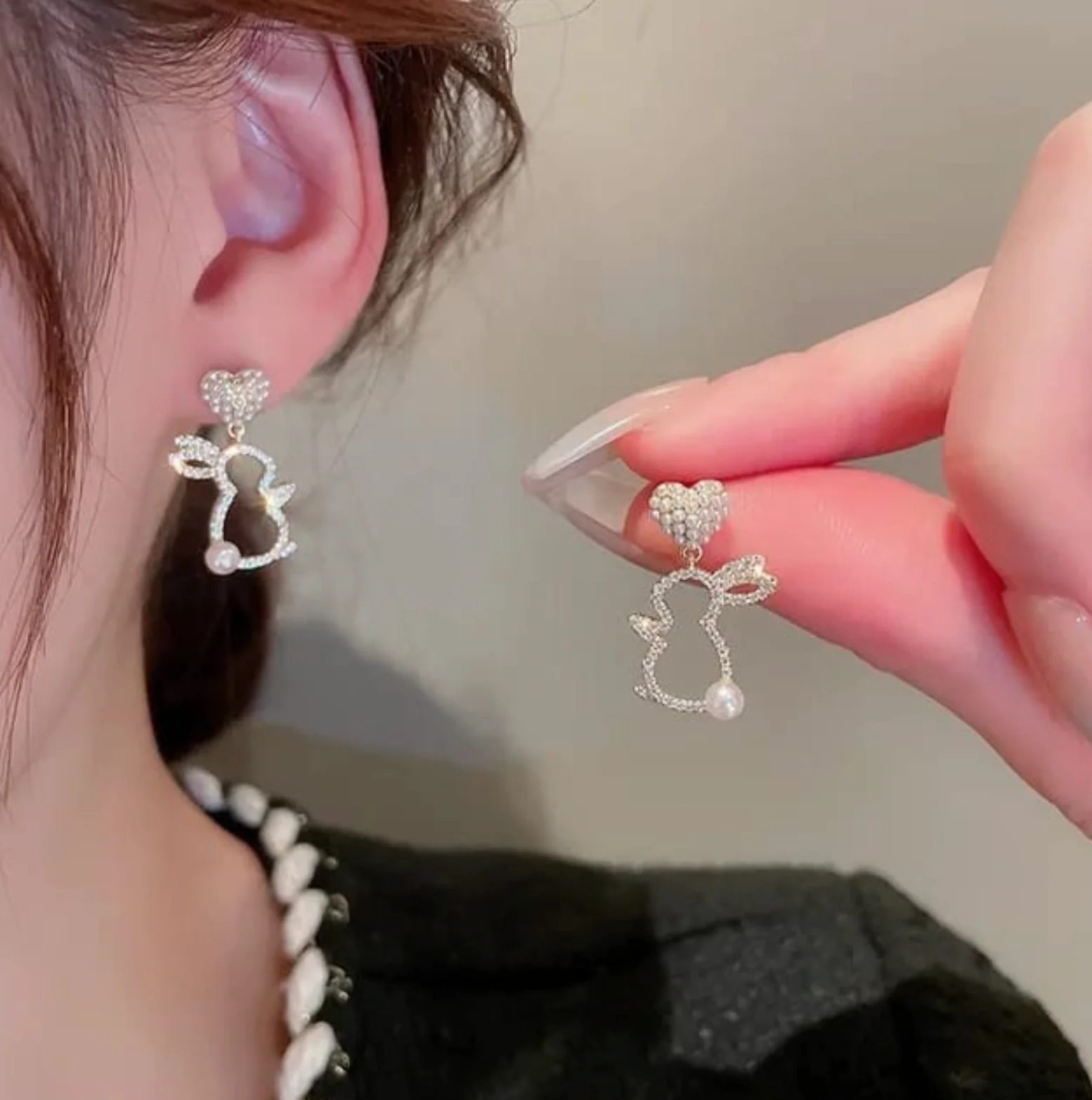 Silver Bunny Drop Earring