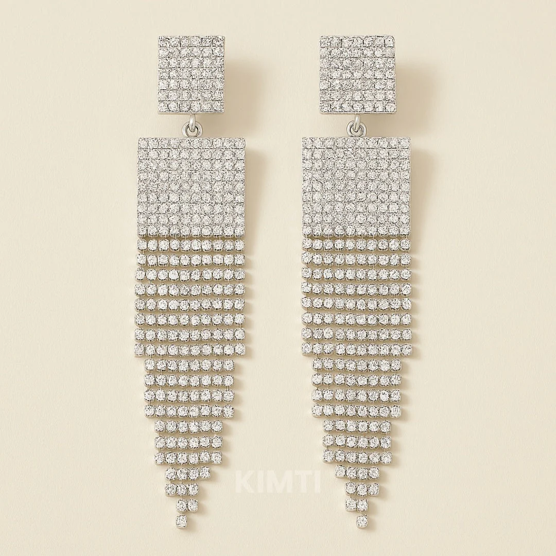 Silver Fringe Long Dangler Drop Earring