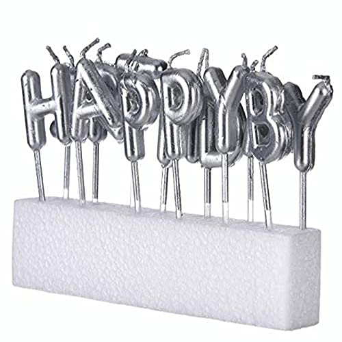 Silver Happy Birthday Alphabetical Candles